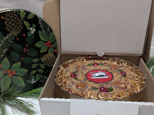PXL_20251123_002223597 Five Pound Gourmet Nut Cake w/ Holiday Tin & Gift Box