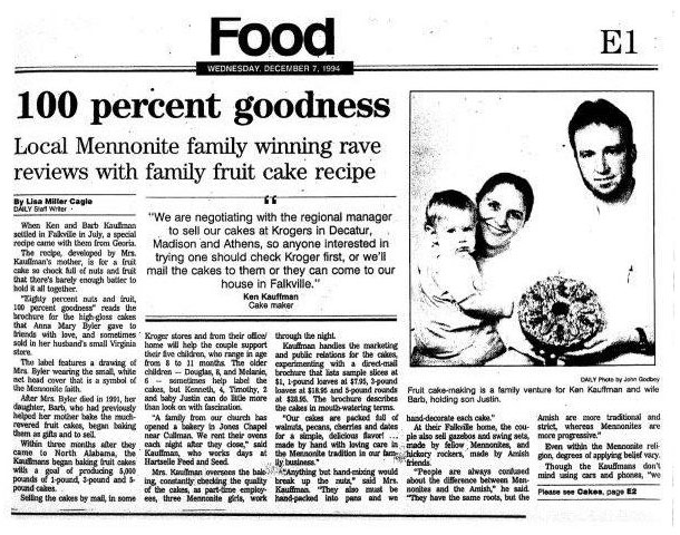 article about mennonite fruit cake company